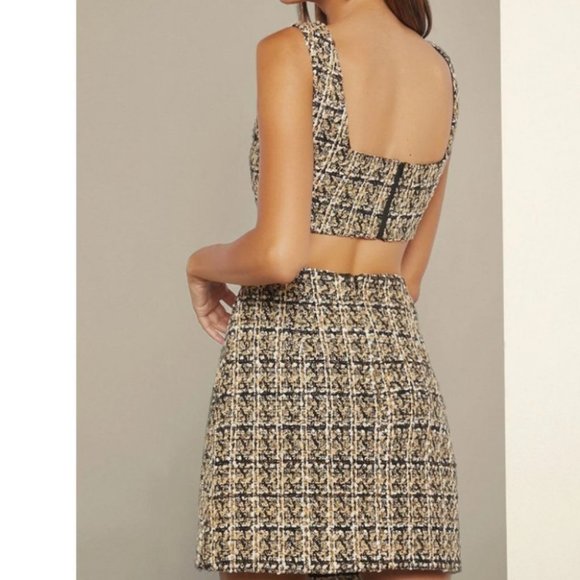 chic plaid tweed stank top & tweed wrap skirt set - Picture 3 of 7